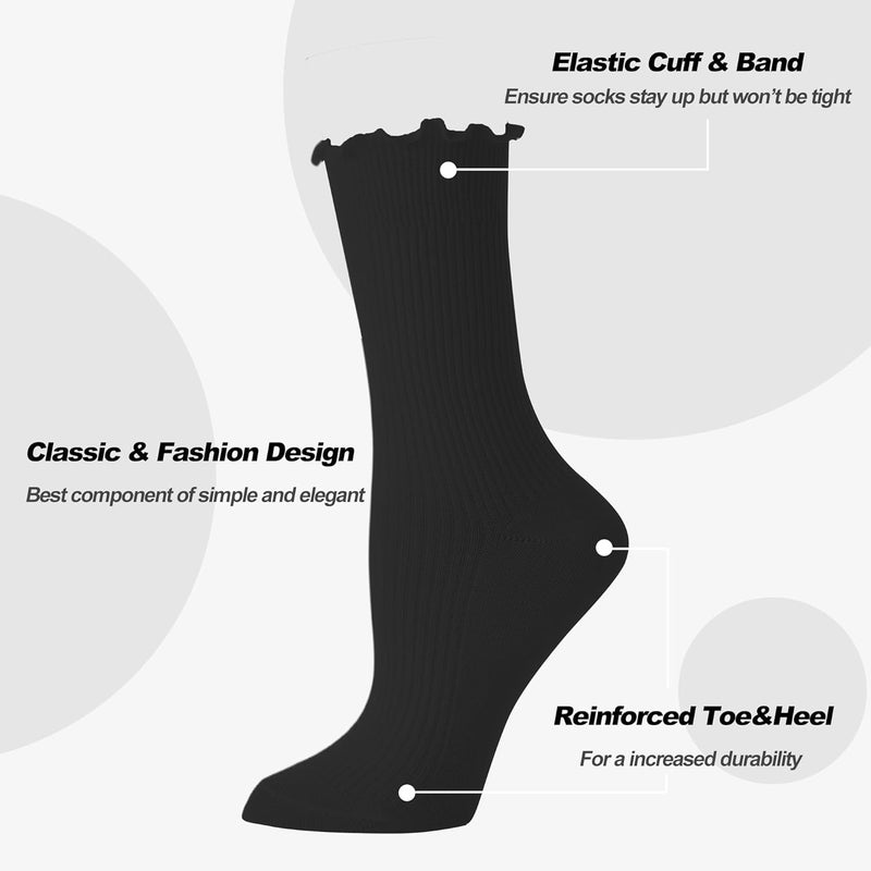 BISOUSOX Ruffle Socks Woman, White Boot Cozy Crew Cute Frilly Ankle Dress Socks for Women Girls Turn-Cuff Size 5 7-9 - Image 3